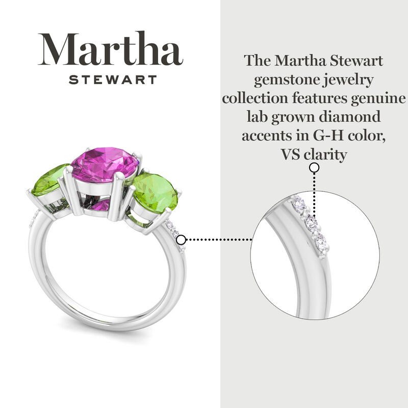 Martha Stewart 5ctw. Oval Pink Sapphire, Peridot & Lab Grown Diamond Three Stone Ring In Sterling Silver image number null